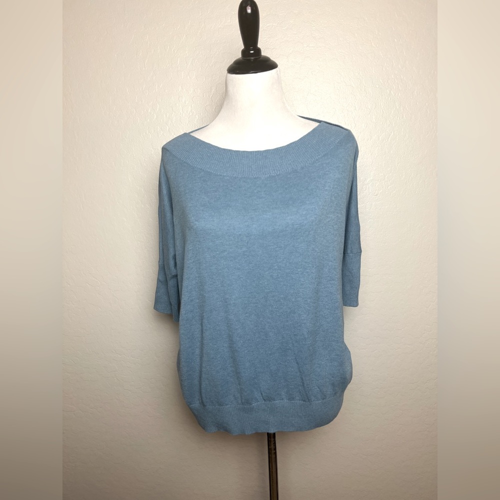 Cabi Lounge Sweater Pullover Ribbed Knit Short Sleeve Cornflower Blue